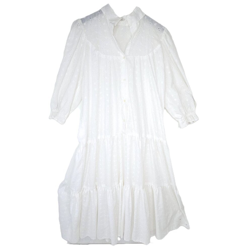 Vintage Handmade White Victorian Eyelet Lace Cottage Core Tiered Boho Maxi Dress